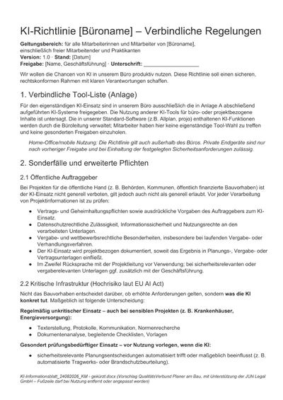 Vorschlag für eine kompakte KI-Richtlinie Vorschlag für eine kompakte KI-Richtlinie