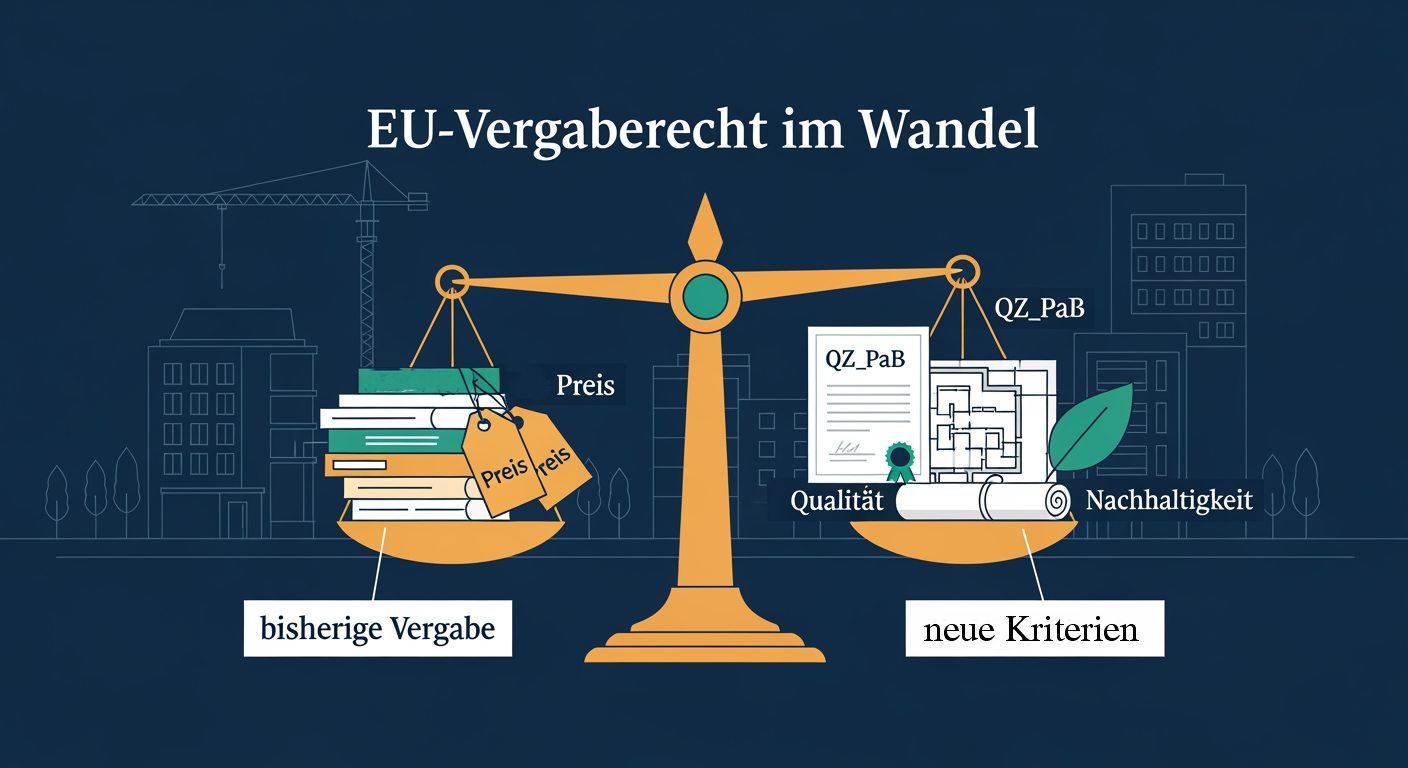 EU reformiert Vergaberecht Die EU reformiert das Vergaberecht – und der Wandel kommt schneller als erwartet. Was der geleakte Entwurf für kleine und mittlere Bauplanungsbüros bedeutet und warum Qualitätsnachweise künftig mehr zählen als der günstigste Preis.